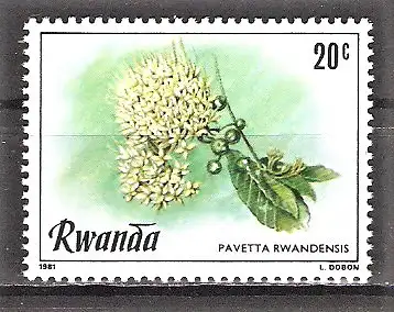 Briefmarke Ruanda Mi.Nr. 1093 ** Blumen 1981 / Pavetta rwandensis