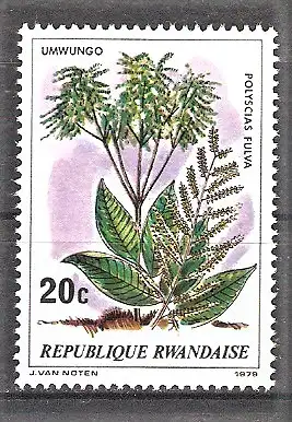 Briefmarke Ruanda Mi.Nr. 984 ** Bäume 1979 / Fiederaralie (Polyscias fulva)