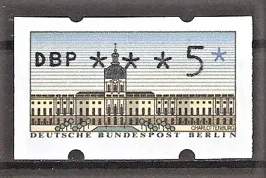 Briefmarke Berlin Automatenmarke Mi.Nr. 1 ** 5 Pf. Schloss Charlottenburg 1987 mit rückseitiger Zählnummer "1805"