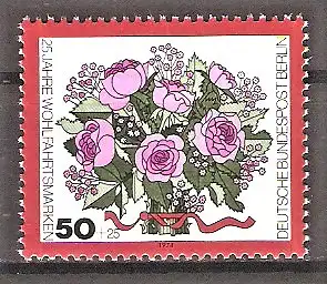 Briefmarke Berlin Mi.Nr. 475 ** 25 Jahre Wohlfahrtsmarken 1974 / Blumensträuße - Rosenstrauß