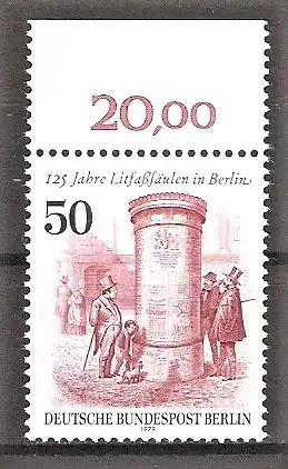 Briefmarke Berlin Mi.Nr. 612 ** Oberrand - 125 Jahre Litfaßsäulen 1979 / Straßenszene mit Litfaßsäule