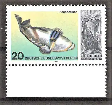 Briefmarke Berlin Mi.Nr. 552 ** Unterrand - 25. Jahrestag der Wiedereröffnung des Aquariums im Berliner Zoo 1977 / Picassofisch