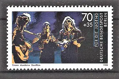 Briefmarke Berlin Mi.Nr. 809 ** Jugend 1988 - 25 Jahre Wettbewerb „Jugend musiziert“ / Trio mit Gitarre, Mandoline und Blockflöte