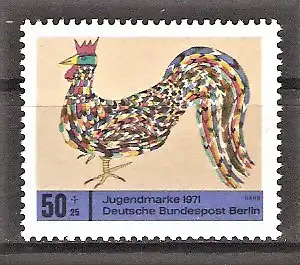Briefmarke Berlin Mi.Nr. 389 ** Jugend 1971 / Kinderzeichnungen - Hahn