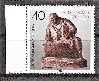 Briefmarke Berlin Mi.Nr. 823 ** Seitenrand links - 50. Todestag von Ernst Barlach 1988 / Bronzeplastik "Der Sammler"