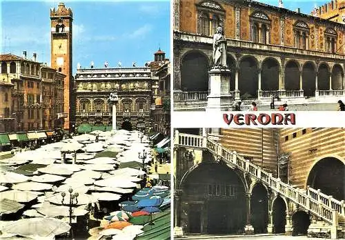 Ansichtskarte Italien - Verona / Mehrbildkarte mit Piazza delle Erbe (1836)