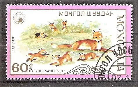 Briefmarke Mongolei Mi.Nr. 1934 o Rotfuchs 1987 / Rotfuchs (Vulpes vulpes)