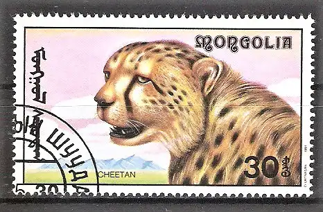 Briefmarke Mongolei Mi.Nr. 2294 o Afrikanische Fauna 1991 / Gepard (Acinonyx jubatus)