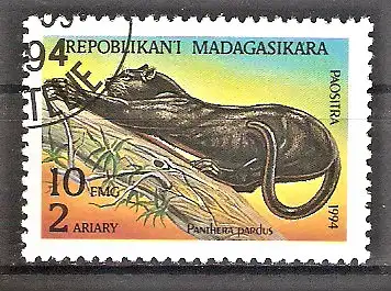 Briefmarke Madagaskar Mi.Nr. 1701 o Raubtiere 1994 / Leopard (Panthera pardus) - Schwarzer Panther