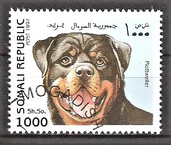 Briefmarke Somalia o Hunde 1997 / Rottweiler