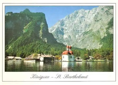 Ansichtskarte Deutschland - Königssee / St. Bartholomä mit Watzmann-Ostwand (2084)