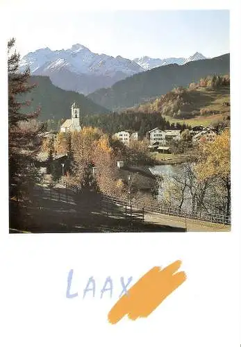 Ansichtskarte Schweiz - Laax / Ortsansicht mit Laaxersee (2088)