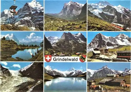 Ansichtskarte Schweiz - Grindelwald / Firstbahn, Wetterhorn, Jungfraubahn, Gr. Scheidegg, Grindelwald, Kl. Scheidegg... (2090)