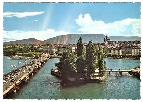 Ansichtskarte Schweiz - Genf / Île Rousseau et le Pont du Mont-Blanc (2093)