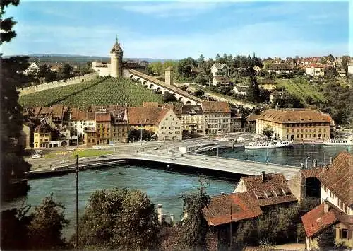 Ansichtskarte Schweiz - Schaffhausen / Schaffhausen mit Munot, Rheinbrücke und Schifflände (2150)