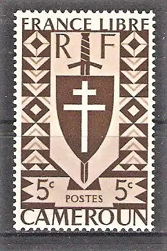 Briefmarke Kamerun Mi.Nr. 224 ** Freies Frankreich 1942 / Wappen mit Lothringer Kreuz