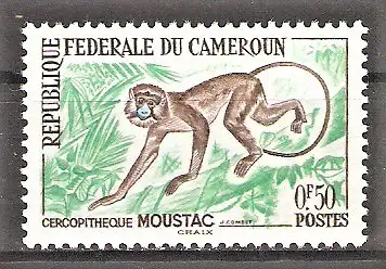 Briefmarke Kamerun Mi.Nr. 355 ** Einheimische Tiere 1962 / Blaumaul-Meerkatze (Ceropithecus cephus)