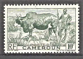 Briefmarke Kamerun Mi.Nr. 270 ** Einheimische Bilder 1946 / Zebu mit Hirte