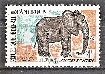 Briefmarke Kamerun Mi.Nr. 356 ** Einheimische Tiere 1962 / Afrikanischer Elefant (Loxodonta africana)