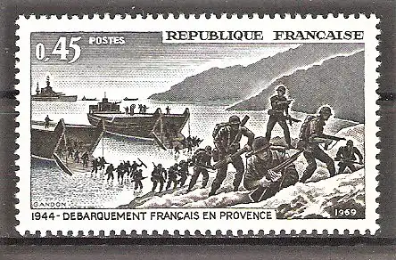 Briefmarke Frankreich Mi.Nr. 1680 ** 25. Jahrestag der Landung in Südfrankreich 1969 / Schlachtschiff "Texas"