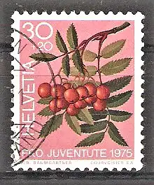 Briefmarke Schweiz Mi.Nr. 1064 o „Pro Juventute“ Zierpflanzen des Waldes 1975 / Vogelbeere