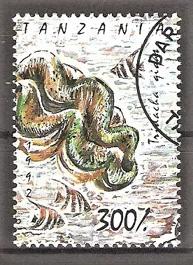 Briefmarke Tanzania Mi.Nr. 1254 o Meeresschnecken und Muscheln 1992 / Riesenmuschel – Tridacna gigas