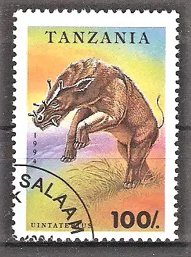 Briefmarke Tanzania Mi.Nr. 1769 o Prähistorische Tiere 1994 / Uintatherium