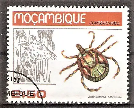 Briefmarke Mocambique Mi.Nr. 739 o Südafrikanische Bont-Zecke (Amblyomma hebraeum) & Giraffe