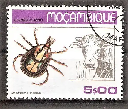 Briefmarke Mocambique Mi.Nr. 741 o Amblyomma theilerae & Rind