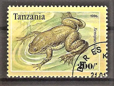 Briefmarke Tanzania Mi.Nr. 2267 o Froschlurche 1995 / Afrikanischer Krallenfrosch (Xenopus laevis)