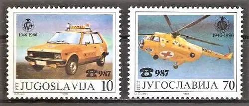 Briefmarke Jugoslawien Mi.Nr. 2146-2147 ** 40 Jahre Jugoslawischer Automobilverband AMSJ 1986 / Kompletter Satz !