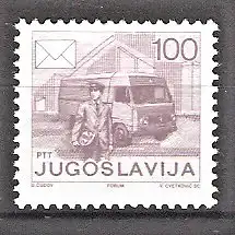 Briefmarke Jugoslawien Mi.Nr. 2181 ** Postdienst 1986 / Postbote mit Postauto