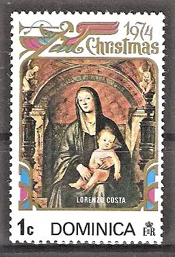 Briefmarke Dominica Mi.Nr. 411 ** Weihnachten 1974 / Gemälde - "Hl. Jungfrau mit Kind" von Lorenzo Costa