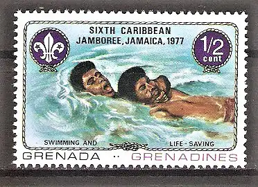 Briefmarke Grenada/Grenadinen Mi.Nr. 237 ** Karibisches Pfadfindertreffen Jamaica 1977 / Rettungsschwimmen