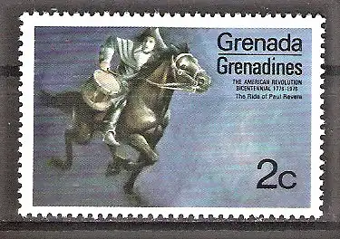 Briefmarke Grenada/Grenadinen Mi.Nr. 97 ** 200 Jahre Unabhängigkeit der USA 1976 / Ritt von Paul Revere