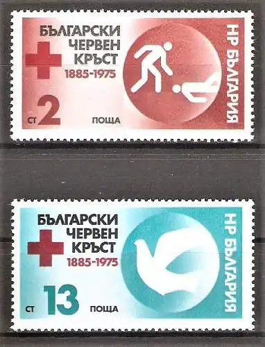 Briefmarke Bulgarien Mi.Nr. 2448-2449 ** 90 Jahre Bulgarisches Rotes Kreuz 1975 / Kompletter Satz !