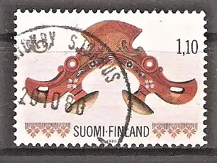 Briefmarke Finnland Mi.Nr. 871 o NORDEN 1980 / Handwerkskunst - Sielengeschirr (19. Jh.) aus Ylistaro, Süd-Pohjanmaa
