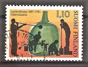 Briefmarke Finnland Mi.Nr. 879 o 300. Jahrestag der Gründung der ersten Glasfabrik in Uusikaupunki 1981 / Glasbläser & Flasche