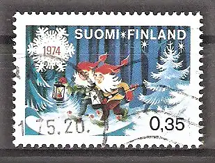 Briefmarke Finnland Mi.Nr. 758 y o Weihnachten 1974 / Weihnachtszwerge im winterlichen Wald