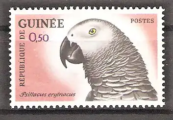 Briefmarke Guinea Mi.Nr. 150 ** Vögel 1962 / Graupapagei (Psittacus erythacus)