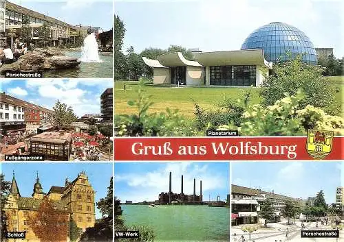 Ansichtskarte Deutschland - Wolfsburg / Planetarium, Porschestraße, Schloß, VW-Werk, Fußgängerzone (2694)