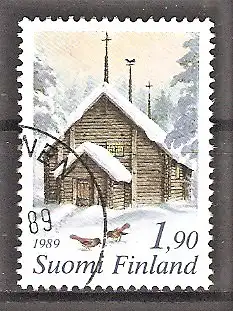Briefmarke Finnland Mi.Nr. 1097 o Weihnachten 1989 / Holzkirche in Lappland