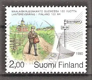 Briefmarke Finnland Mi.Nr. 1113 o 100 Jahre Landpostdienst 1990 / Landbriefträger, Kirche von Larsmo, Wegweiser