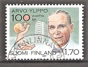 Briefmarke Finnland Mi.Nr. 1031 o 100. Geburtstag von Arvo Ylppö 1987 / Arzt / Kinderkrankenhaus „Lastenlinna“ in Helsinki