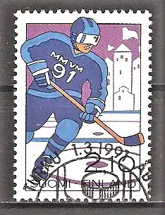 Briefmarke Finnland Mi.Nr. 1130 o Eishockey-Weltmeisterschaft 1991 / Eishockeyspieler, Burg von Turku