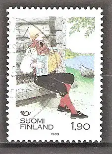 Briefmarke Finnland Mi.Nr. 1084 o NORDEN: Volkstrachten 1989 / Mann mit Akkordeon in Tracht aus Säkylä