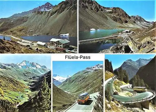 Ansichtskarte Schweiz - Flüela-Pass / Hospiz mit Schwarzhorn, Passhöhe, Davoserseite mit Weisshorn, Val Grialetsch, Kehre (2524)