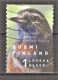 Briefmarke Finnland Mi.Nr. 1462 o Fische und Vögel 1999 / Rotstern-Blaukehlchen (Luscinia svecica svecica)