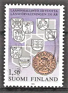 Briefmarke Finnland Mi.Nr. 971 o 350 Jahre Bezirksverwaltung in Finnland 1985 / Wappen der Provinzen & Siegel von Graf Per Brahe