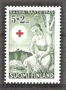 Briefmarke Finnland Mi.Nr. 361 ** Rotes Kreuz 1949 / Sauna - Binden des Birkenbüschels